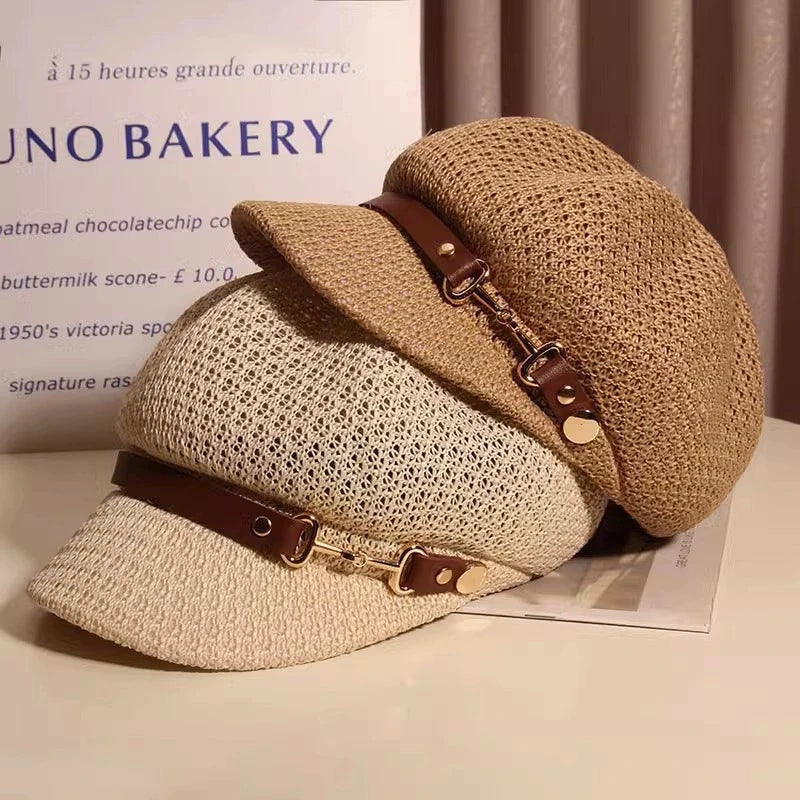 Hollow Breathable Octagonal Hat for Women Sun Protection Peaked Cap Versatile Painter Beret Hat