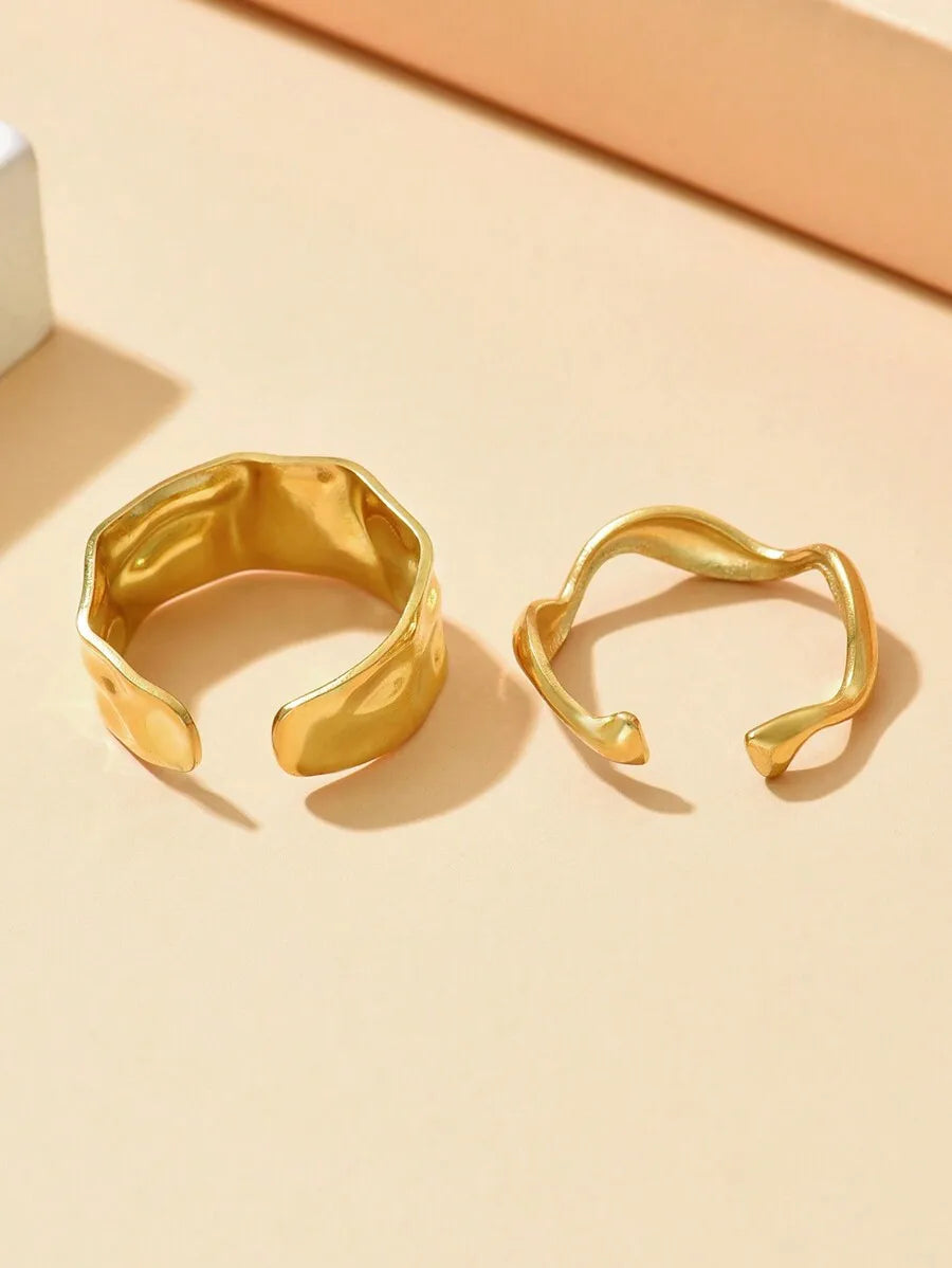 2pcs Personalized Baroque Stainless Steel Ring Set For Women, Everyday Wear
