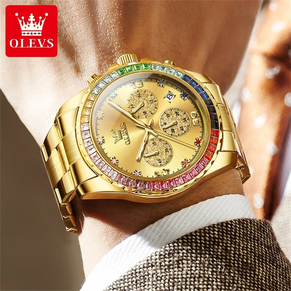 OLEVS 2939 Luxury Quartz Movement Rainbow Di Watch For Men 24-hour Display Minute Timing Single Calendar Window Luminous 30M Waterproof Watch mbzr