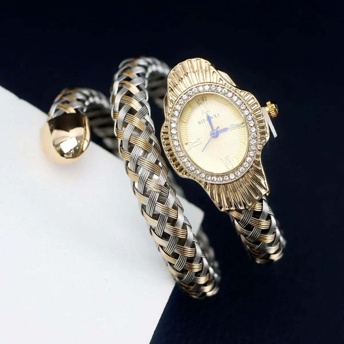 Fashion Diamond BIFANXI New Quartz Watch Women Unique Snake Shape European American Bracelet Watches Wire Braided Lady Wristatch