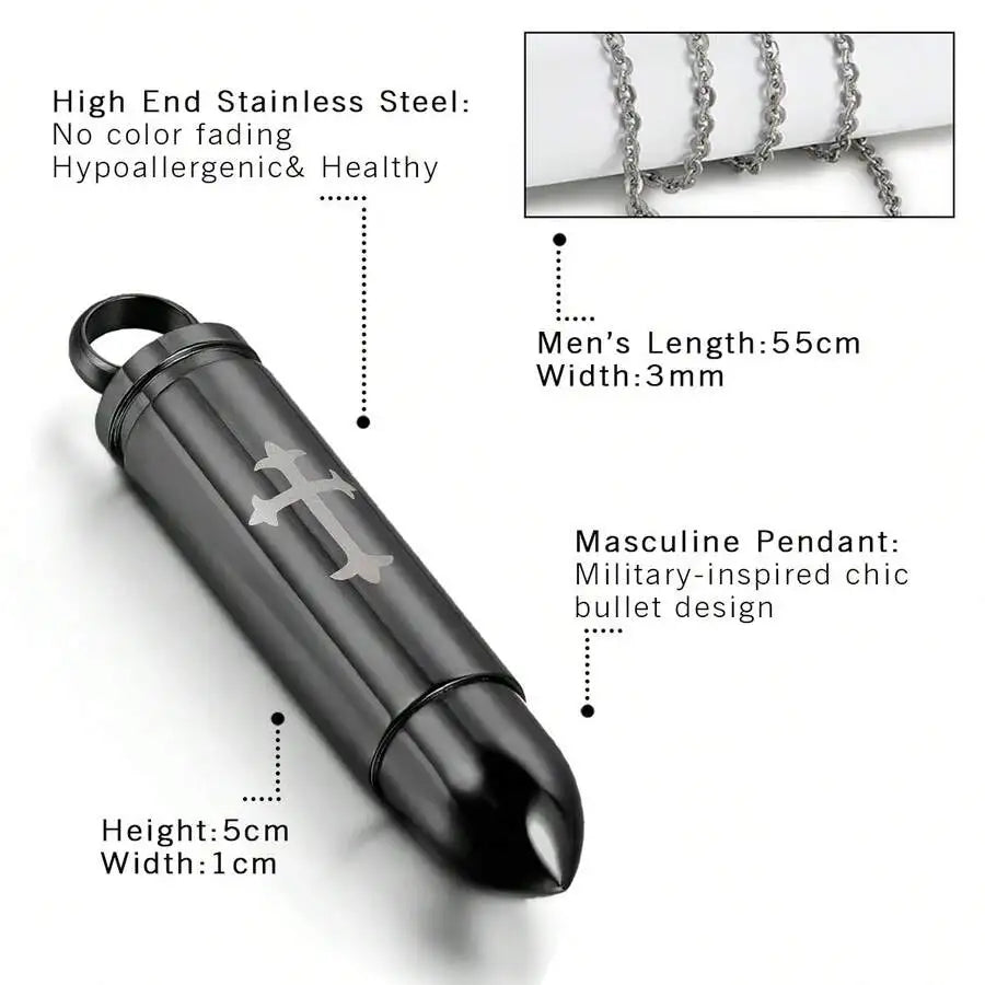 Cross Bullet Memorial Cremation Necklace Pendant Men Women Urn Jewelry For Ashes