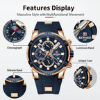 REWARD Luxury Sport Men Quartz Watch Man Wristwatch Chronograph Silicone Strap Waterproof Luminous Hands Date Men's Watches