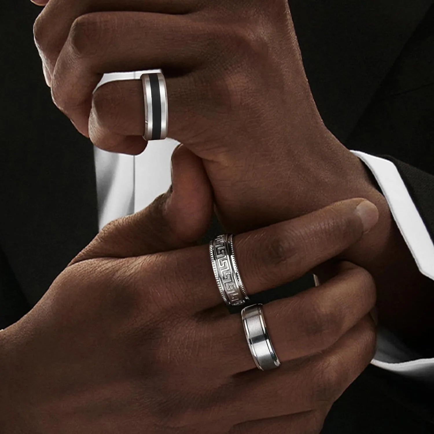 6Pcs Mens Rings 316L Stainless Steel for Men Women Vintage Thumb Engagement Ring Wedding Band Fidget Ring Set Jewel Gift