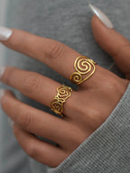Stainless Steel Spiral Adjustable Open Rings for Women 18K Gold Plated Waterproof High Quality Ladies Jewelry For Vacation Etc