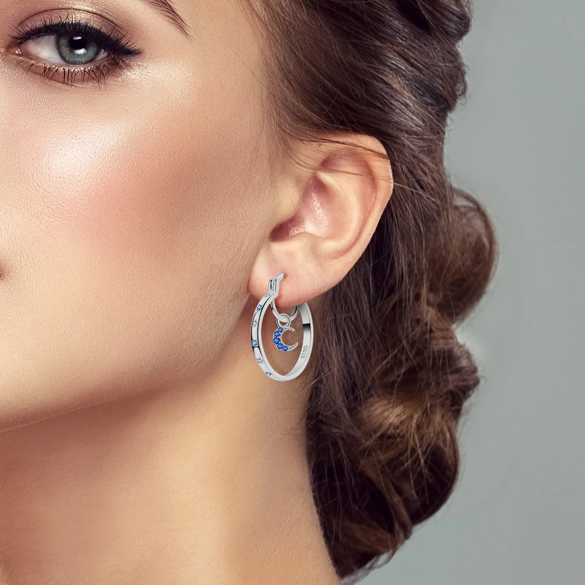 MULA 925 Sterling Silver Sun Moon Hoop Earrings Zircon for Women Girls Trendy Elegant Wedding Party Fashion Earring Jewelry Gift