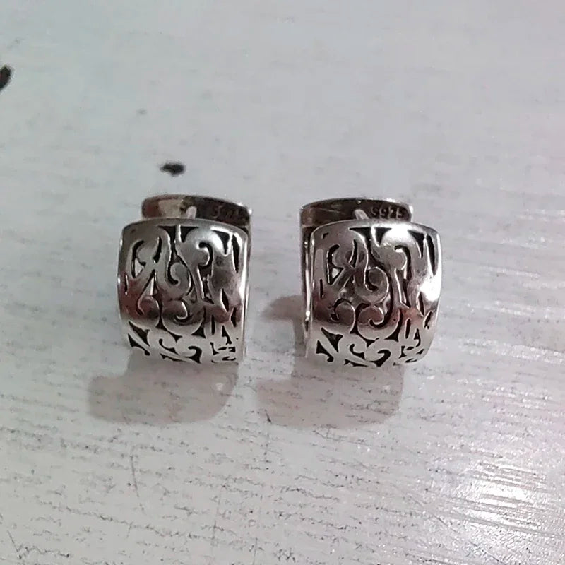 Real 925 Silver Minimalist Hollow Auspicious Clouds Hoop Earrings for Women Vintage Fine Jewelry Chinese Style Accessories mbzr