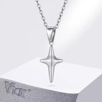Vnox Silver Color O-Chain Stainless Steel Hollow Four Point Star Pendant Necklace for Men, Hip Hop Minimalist Necklaces Gift Ne