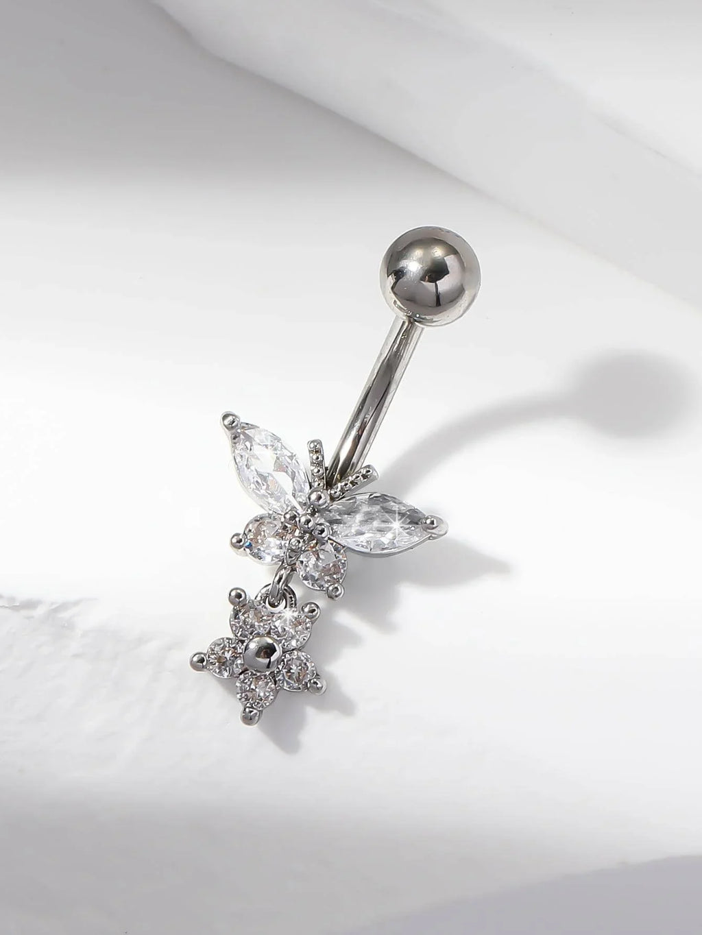 Rhinestone Butterfly Navel Belly Ring Stainless Steel Body Jewelry For Adults