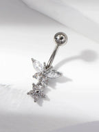 Rhinestone Butterfly Navel Belly Ring Stainless Steel Body Jewelry For Adults