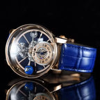 PINDU Design Man Wristwatch Transparent Hollow Design Celestial Roulette Quartz Watches Water Resistant Leather Men's Watch Box