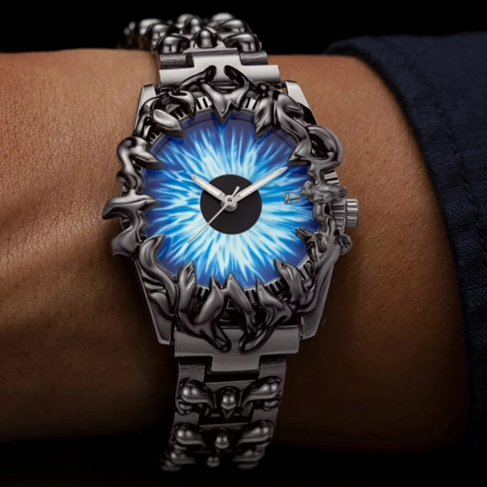 Green Devil Punk Eye Quartz Watch Men  Alabaster Industries Carving Demon Claw Y2K Men Watch Unique Creative Men Medieval Clock