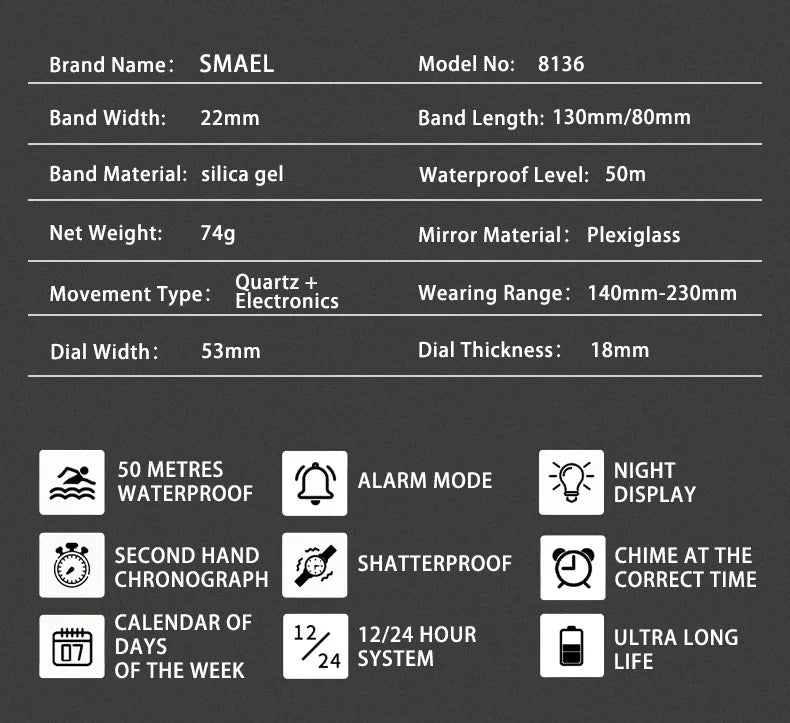Military Watches Men Watch 2025 New 50M Waterproof Wristwatch Stopwatch Alarm LED Light Digital Watches 8136 Men's Sports Watch mbzr