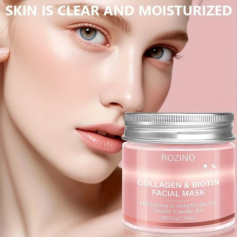 50g Biotin Collagen Day & Night Mask, Hydrates, Keeps Skin Moist And Plump, Firms Skin, Brightens Complexion, Smooths Skin, Makes Skin Look Younger. Suitable for Daily Use And Holiday Gifts, Giving Her A Beautiful Face mbzr