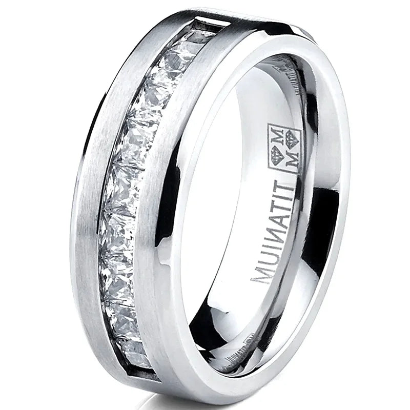 Hot Selling Silver Plated Stainless Steel Rings For Men Square Cubic Zircon Ring Jewelry Accessories Wholesale Size 7-13