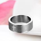 Fashion Mens 316L Stainless Steel Ring Spanish Lord's Prayer Bible Cross 8mm Band silver color anillos hombre mens jewellery