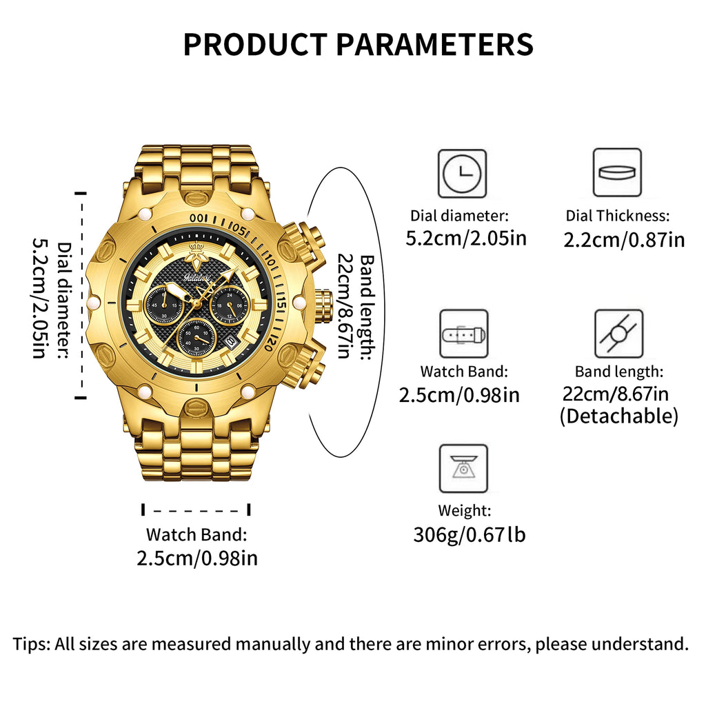 YaLaLuSi Men's Fashion Waterproof Sport Watch Gold Strap Luxury Multifunctional Atmospheric Dial Practical Free Shipping mbzr