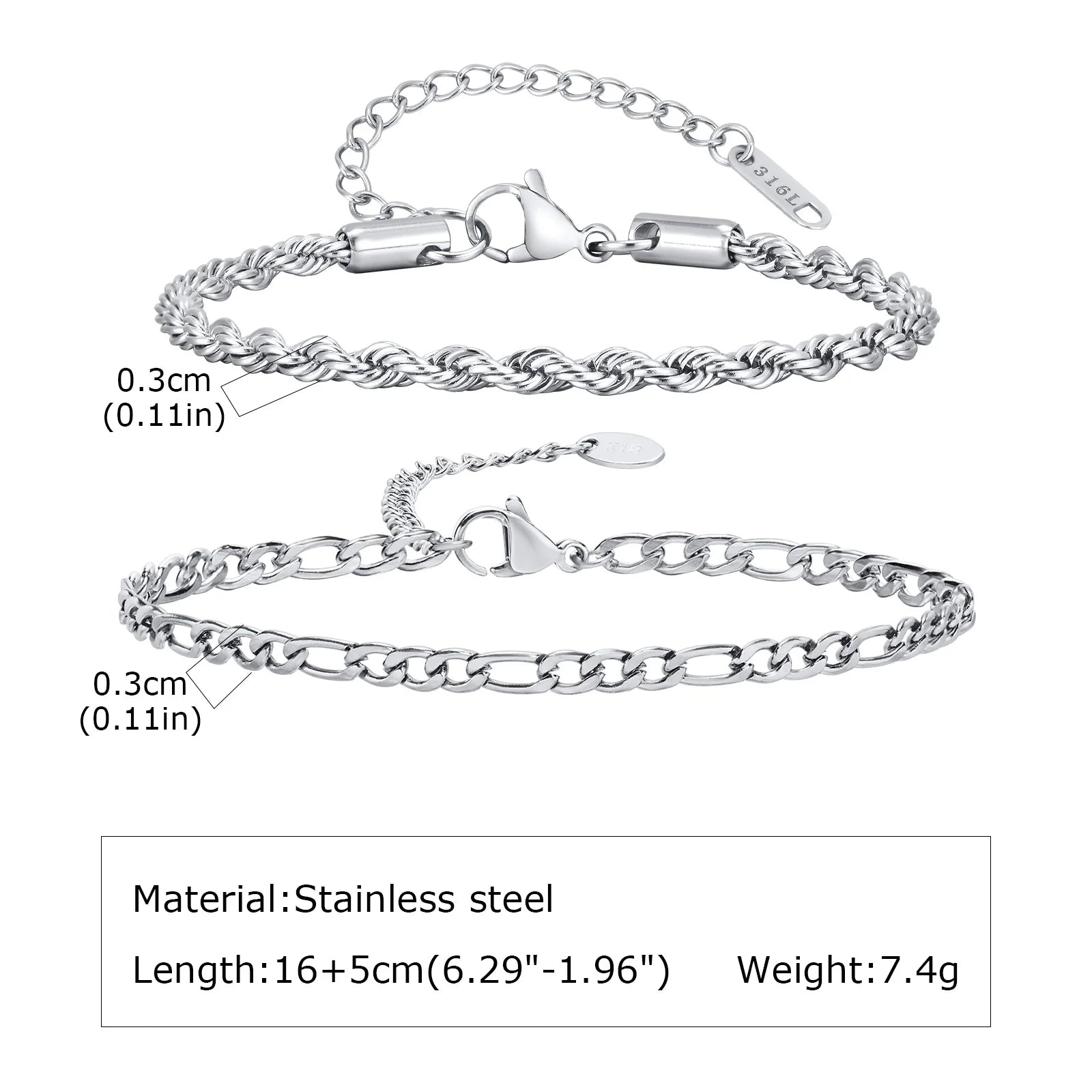 1/2/3pcs Chain Bracelet for Men Women,Stainless Steel Twisted Rope Cuban Chain Wristband,Hip Hop Minimalist Jewelry Gift