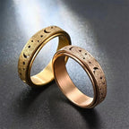 Anti Stress Stainless Steel Spinning Rotating Finger Rings For Women Men Rotatable Design Moon-Star Frosted Ring Fashion Jewelry