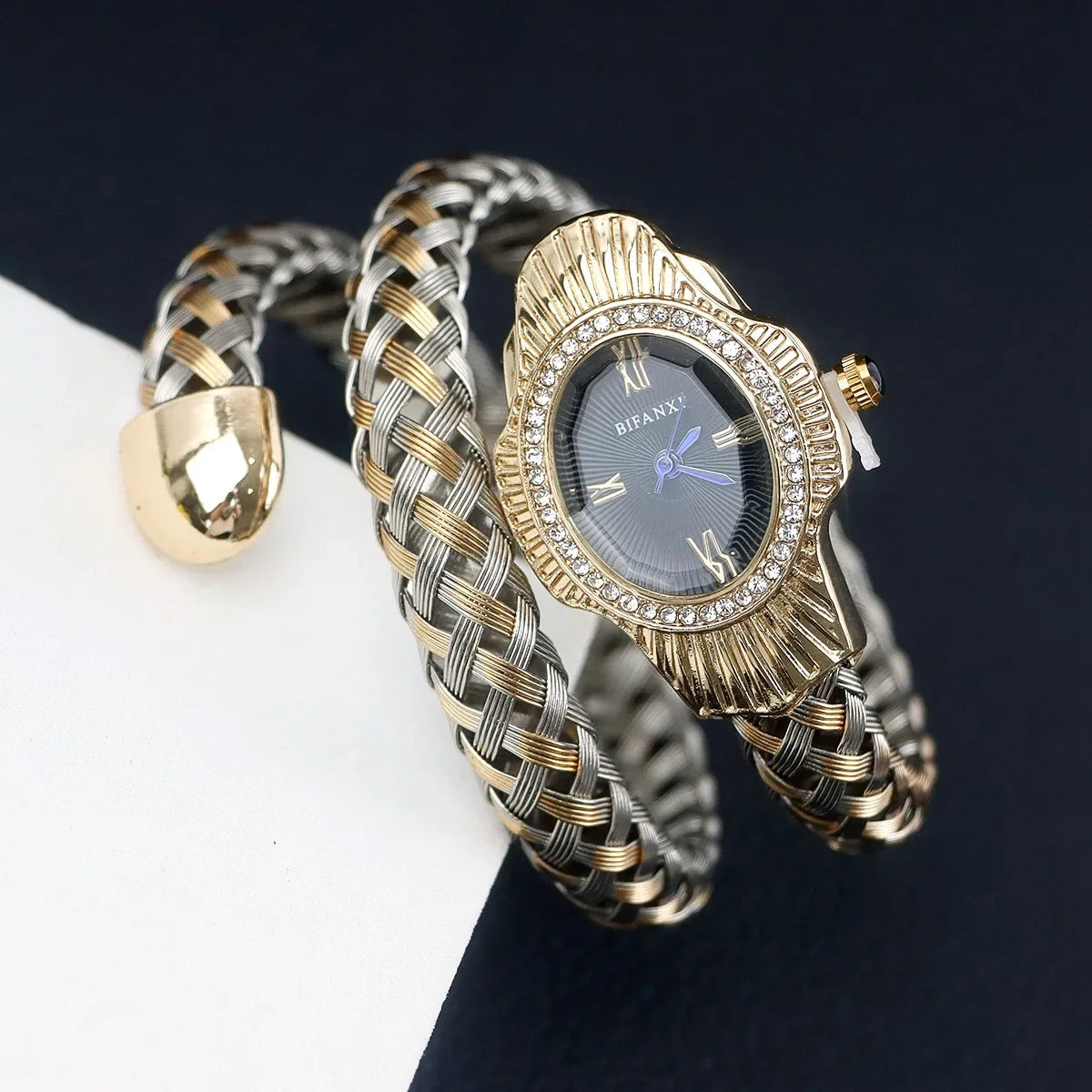 Fashion Diamond BIFANXI New Quartz Watch Women Unique Snake Shape European American Bracelet Watches Wire Braided Lady Wristatch