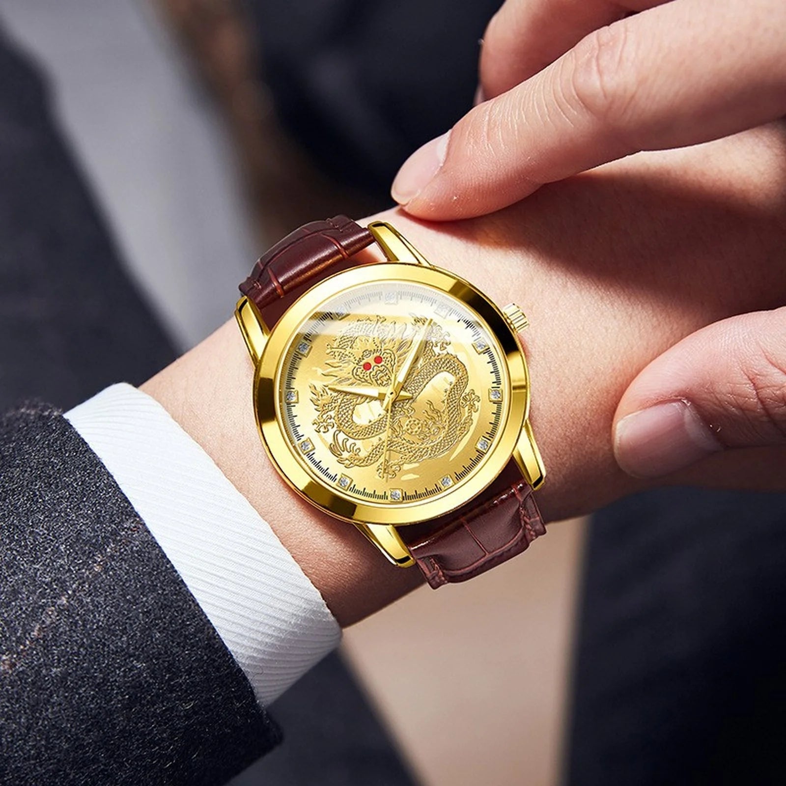 Mens Business Fashion Watch Leather Strap Chronograph Function Luxury Dress Watch Stainless Steel Case Watch