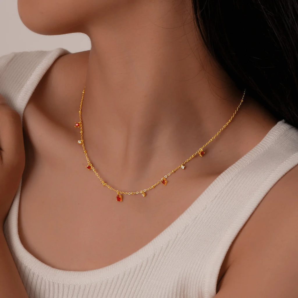 Vnox Sparking Clear Stones Charms Necklaces for Women,Gold Plated CZ Stones Pendant Necklaces,Trendy Jewelry Gifts for Girls