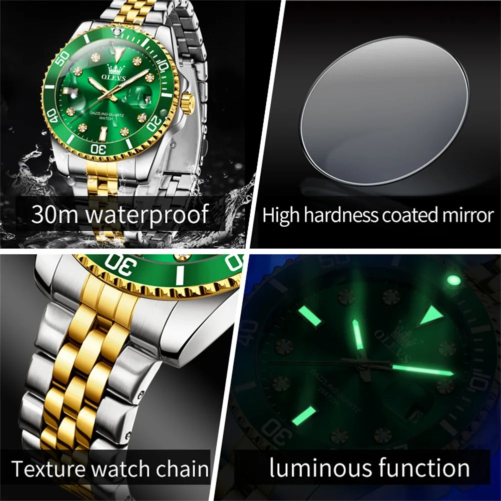 OLEVS 9809 Men's Watch Original Waterproof Automatic Date Rotation Ring Luxury Brand Diving Quartz Men's Watch Reloios Masculino mbzr