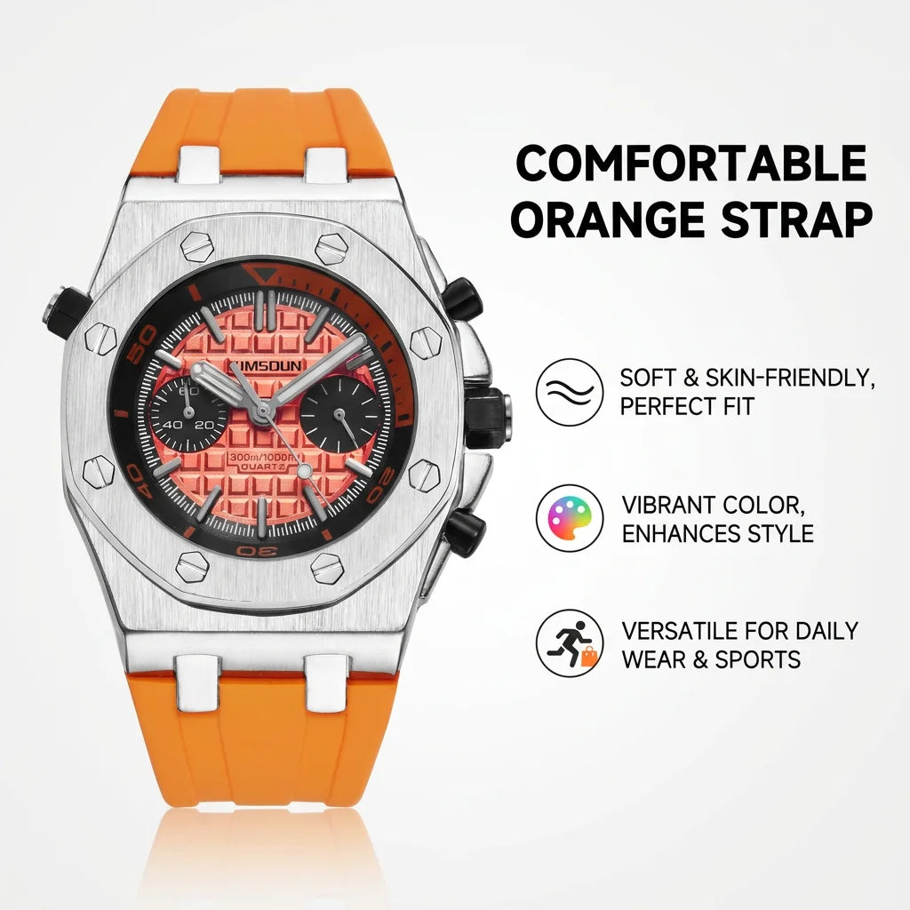 1pcs Men's Orange Silicone Band Luxury Business Quartz Watch for Party Holiday Gift mbzr