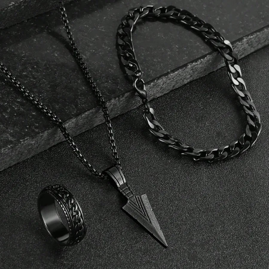 3pcs Fashion Alloy Men's Cross Pendant Necklace, Bracelet and Ring Combo Jewelry Set
