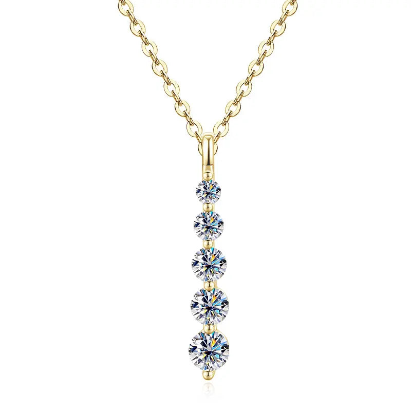 OXTAO Long 5-Stone Moissanite Pendant Necklace D VVS1 for Women Clavicle Chain Necklace Fine Jewelry Gift 14K Gold Filled