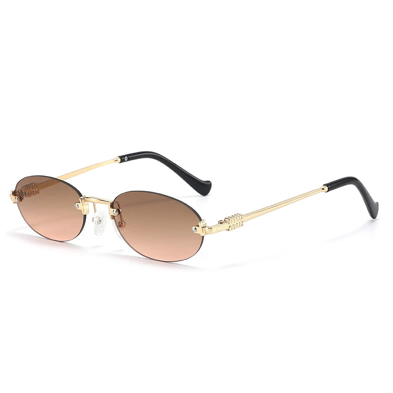 Oval Frameless Sunglasses 2025 New Sunglasses Retro Sunglasses Trendy Concave Style Hot Girl 7819 mbzr