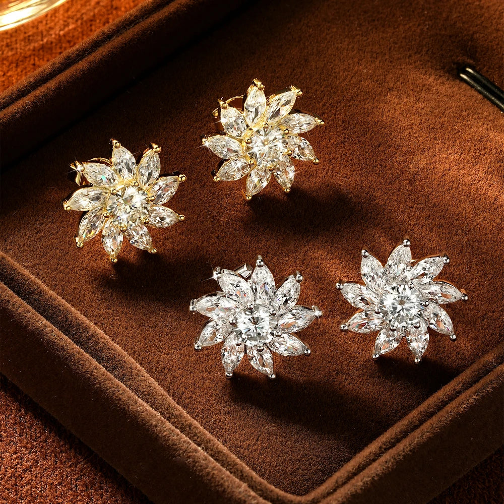 OXTAO Sparkling Sunflower Stud Earrings for Women 14K Gold Filled Moissanite&Zircon Flowers Earrings Wedding Party Jewelry Gift