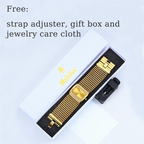 YaLaLuSi Multi Strand Gold Bead Mesh Ladies Watch Rectangle Crystal Bezel Black Dial Luxury Women Quartz Wristwatch Gift