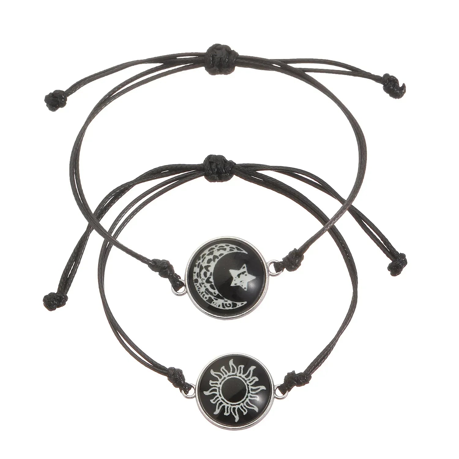 Adjustable Handmade Braided Rope Couple Bracelets Glow In The Dark Sun Moon Glass Bead Wrist Jewelry Casual Fashion Matching Accessories