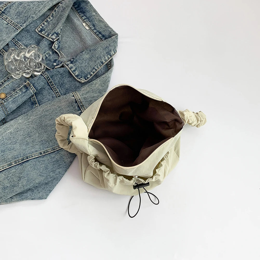 Ruched Shoulder Handbag Adjustable Strap Pleated Crossbody Large Capacity Drawstring Satchel Bag