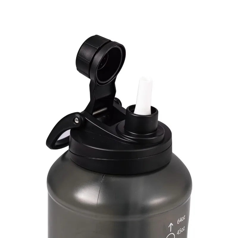 64 Fluid Ounces Water Bottle, Translucent Black, with Straw/ Chug 2 in 1 Lid, Light Weight, Reusable, Plastic mbzr