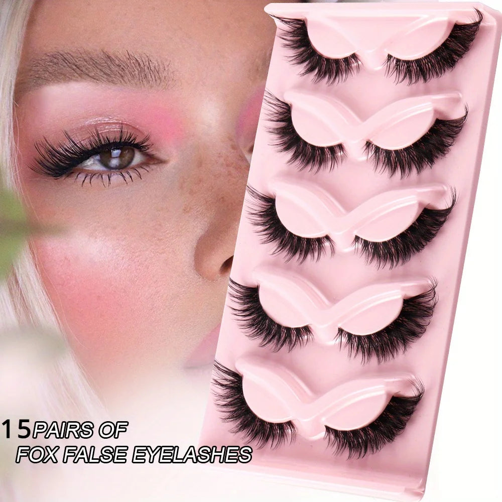 3Boxes(15Pairs) Cat Eye Lashes Fake Eyelashes Natural long Manga Lashes Winged End Eye Elongated Eyelashes Fake Lashes Makeup mbzr