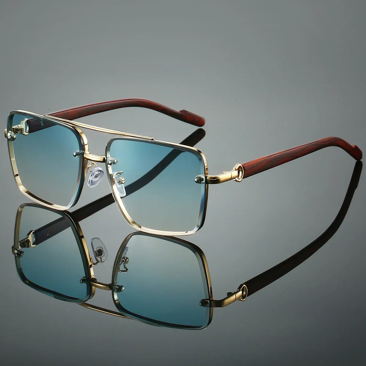 KAMMPT Fashion Retro Square Metal Shades Original Brand Design Sunglasses Double Bridge Eyewear