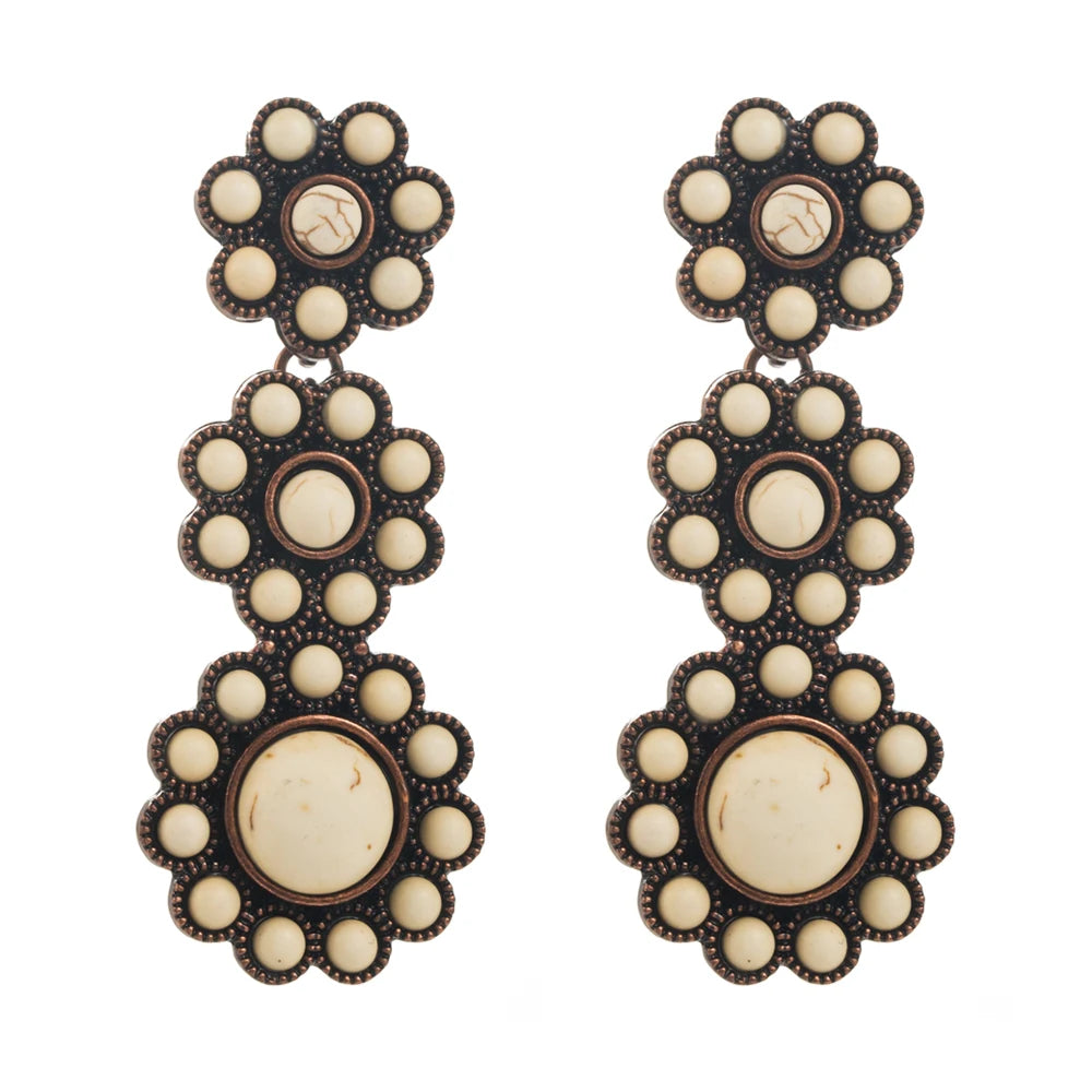 European and American Exaggerated Turquoise Earrings, Retro and Fashionable New Geometric Multi-layer Long Earrings Wholesale mbzr