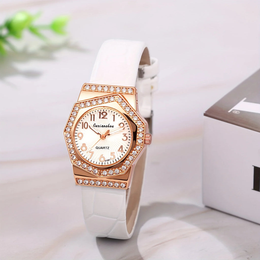 Women Watch Diamond Octagon Rose Golden Quartz Watches for Ladies Fashion Elegant PU Leather Strap Female Wristwatch Gift 2026 mbzr
