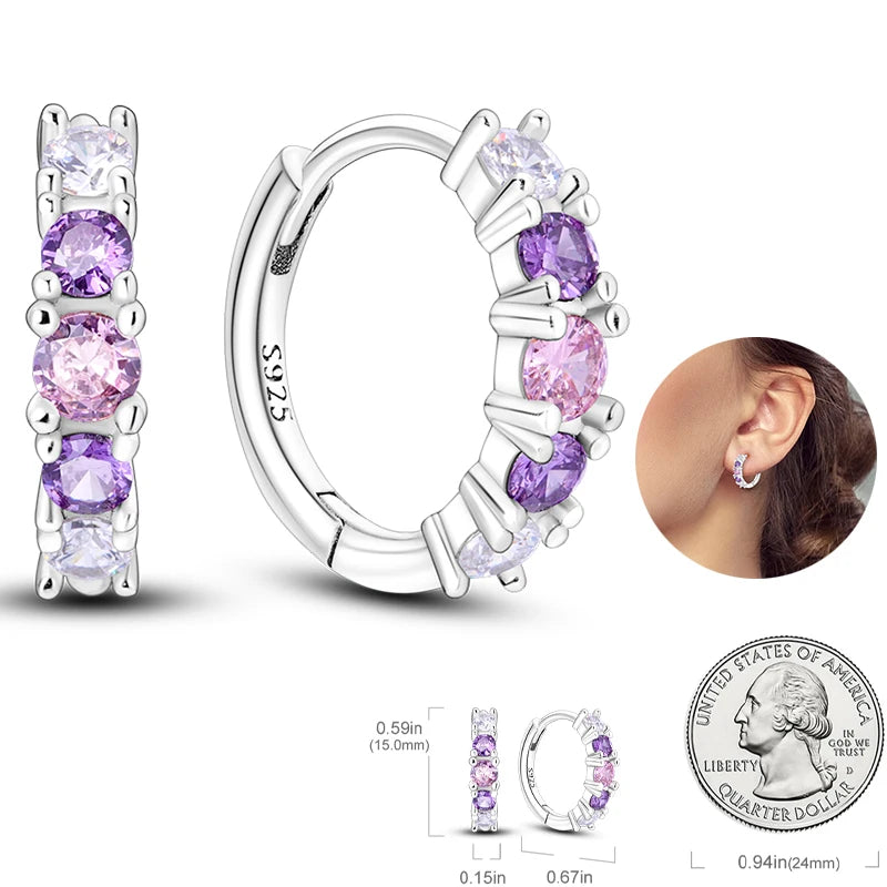 Women's 925 Sterling Silver Circle Style Simple Colorful And Shiny Zircon Earrings Fit For Attend A Wedding Exquisite Jewelry mbzr
