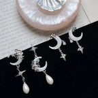 Fashion Asymmetric Shiny Star Moon Drop Earrings for Women Exquisite Metal Crystal Pearl Earrings Aesthetic Jewelry Accessories