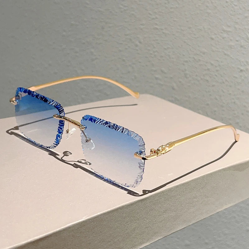 KAMMPT Rimless Square Sunglasses Men Fashion Vintage Gradient Casual Shades Women Trendy Luxury Brand Design Decor Sun Glasses