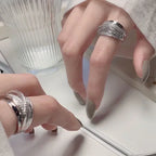 Trendy Luxury Geometric Shiny Zircon Multi-layer Gold Color Stainless Steel Couple Ring for Women Men Jewelry Gift