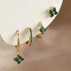 4pcs Fashion Cubic Zirconia Flower Hoop Earrings Set 18K Gold Plated Stainless Steel Stud Earring Piercing Jewelry aretes mujer