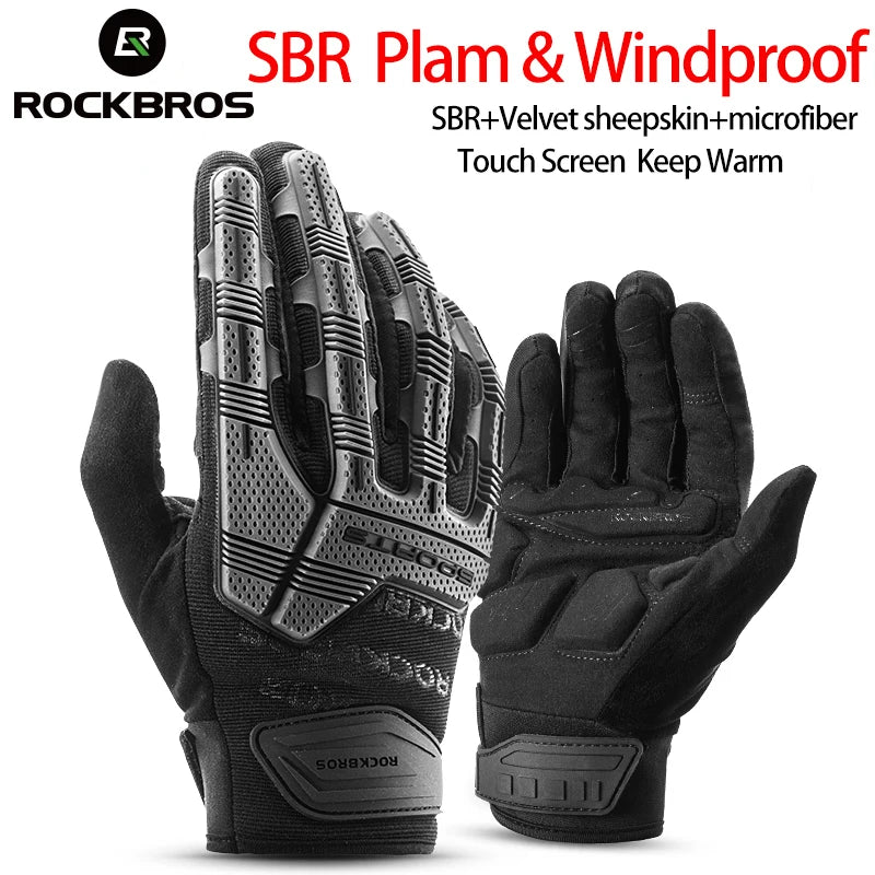 ROCKBROS Cycling Gloves Thermal Autumn Winter Gloves Windproof SBR Touch Screen Bike Gloves Full Finger Shockproof Sport Gloves mbzr