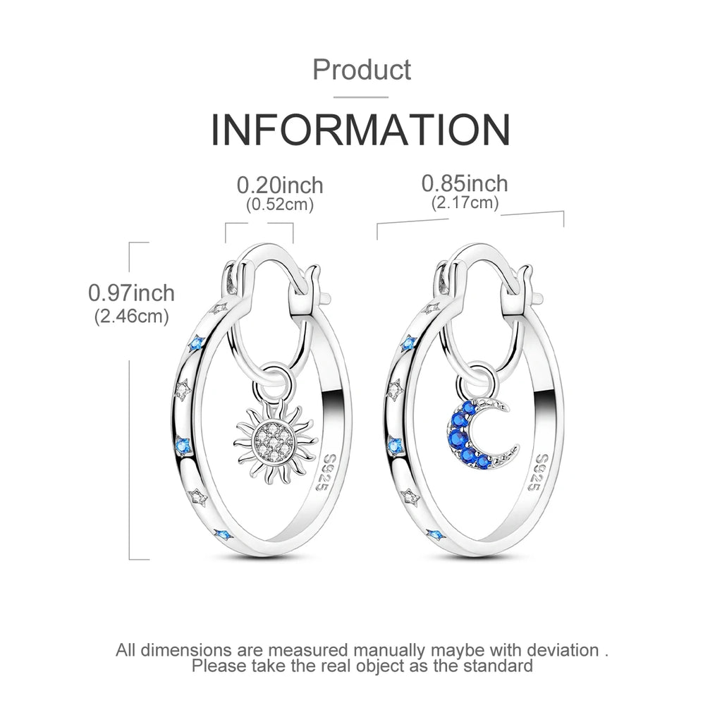 MULA 925 Sterling Silver Sun Moon Hoop Earrings Zircon for Women Girls Trendy Elegant Wedding Party Fashion Earring Jewelry Gift