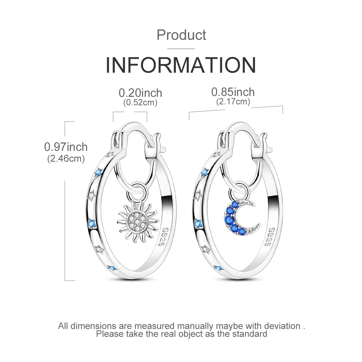MULA 925 Sterling Silver Sun Moon Hoop Earrings Zircon for Women Girls Trendy Elegant Wedding Party Fashion Earring Jewelry Gift