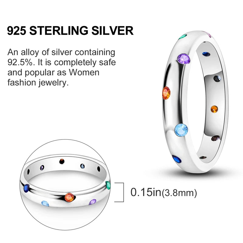 Original 925 Sterling Silver Ring Colorful Diamonds Cubic Zircon Finger Ring for Women