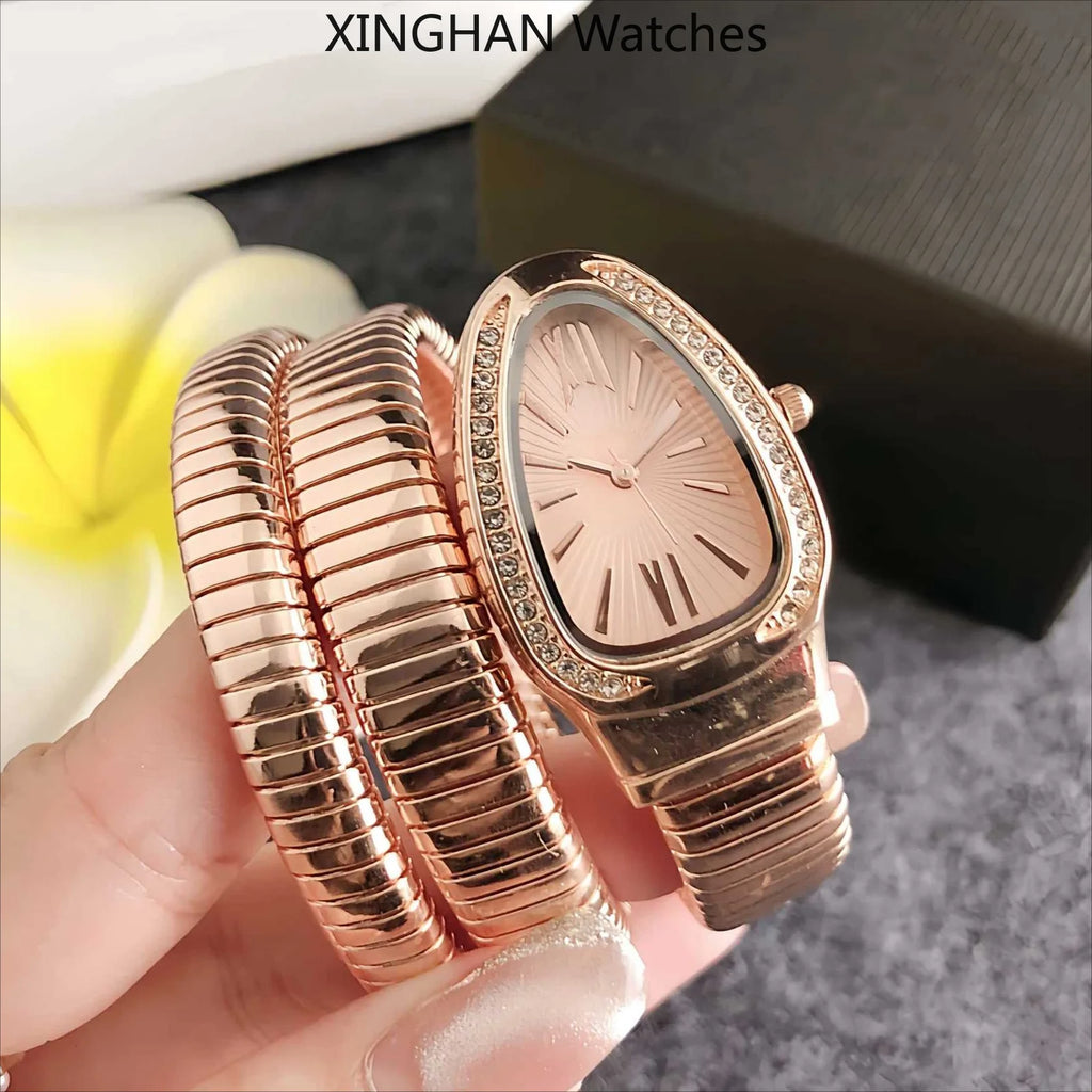 Women's Watches, 2026 Italian Trendy New Watch Models, Fashionable Creative Snake-shaped Bracelet Steel Style, Ladies' Personalized Diamond-Inlaid Snake-shaped Quartz Watch, High-end Brand Luxury Watch, Quartz Wristwatches mbzr