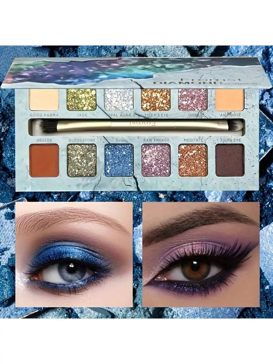 12-color eyeshadow palette, mirror packaging, pearlescent shimmer, stage makeup effect, long-lasting, easy to apply, waterproof mbzr
